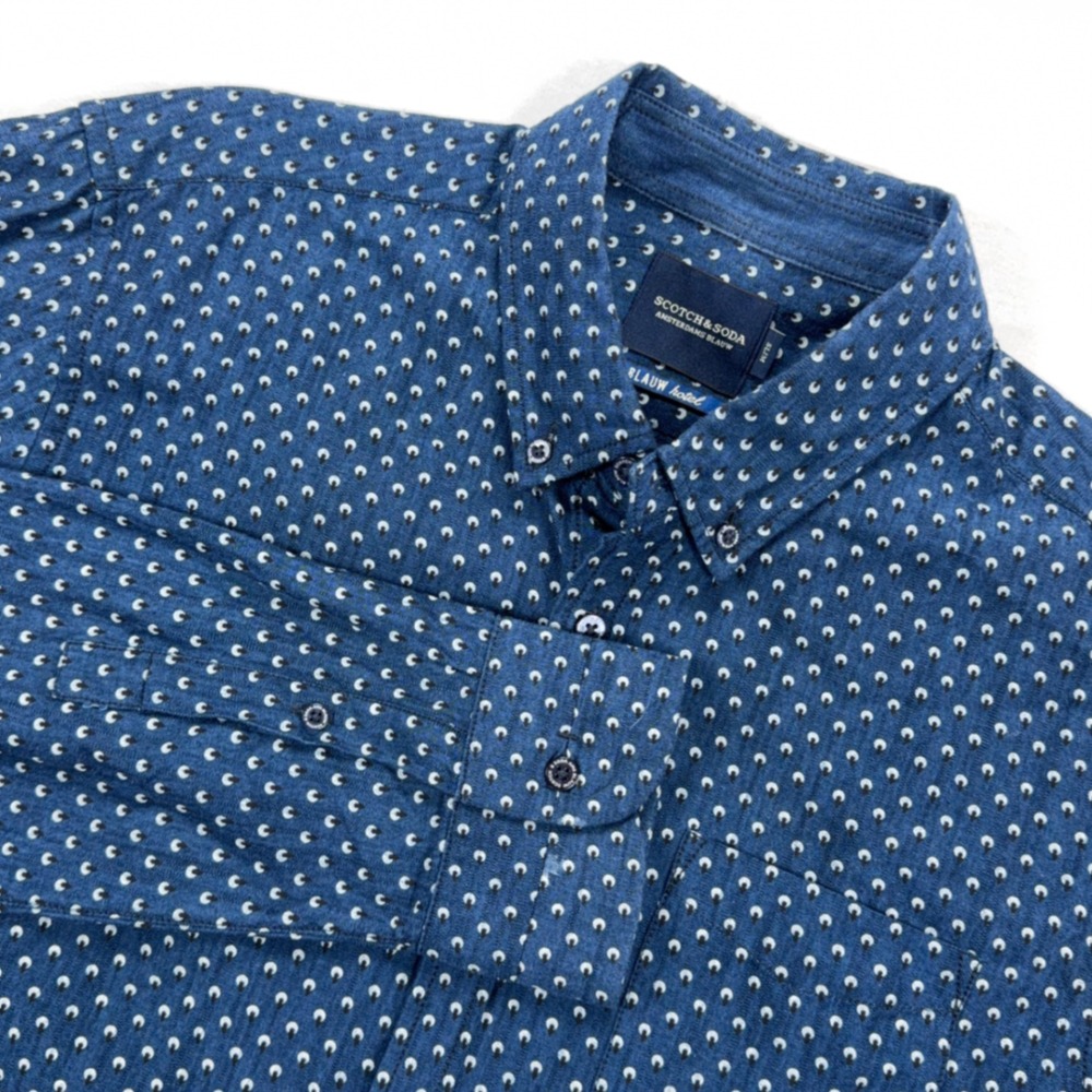 Scotch & Soda Amsterdams Blauw Hotel Slim Fit Button Down Shirt Large Blue